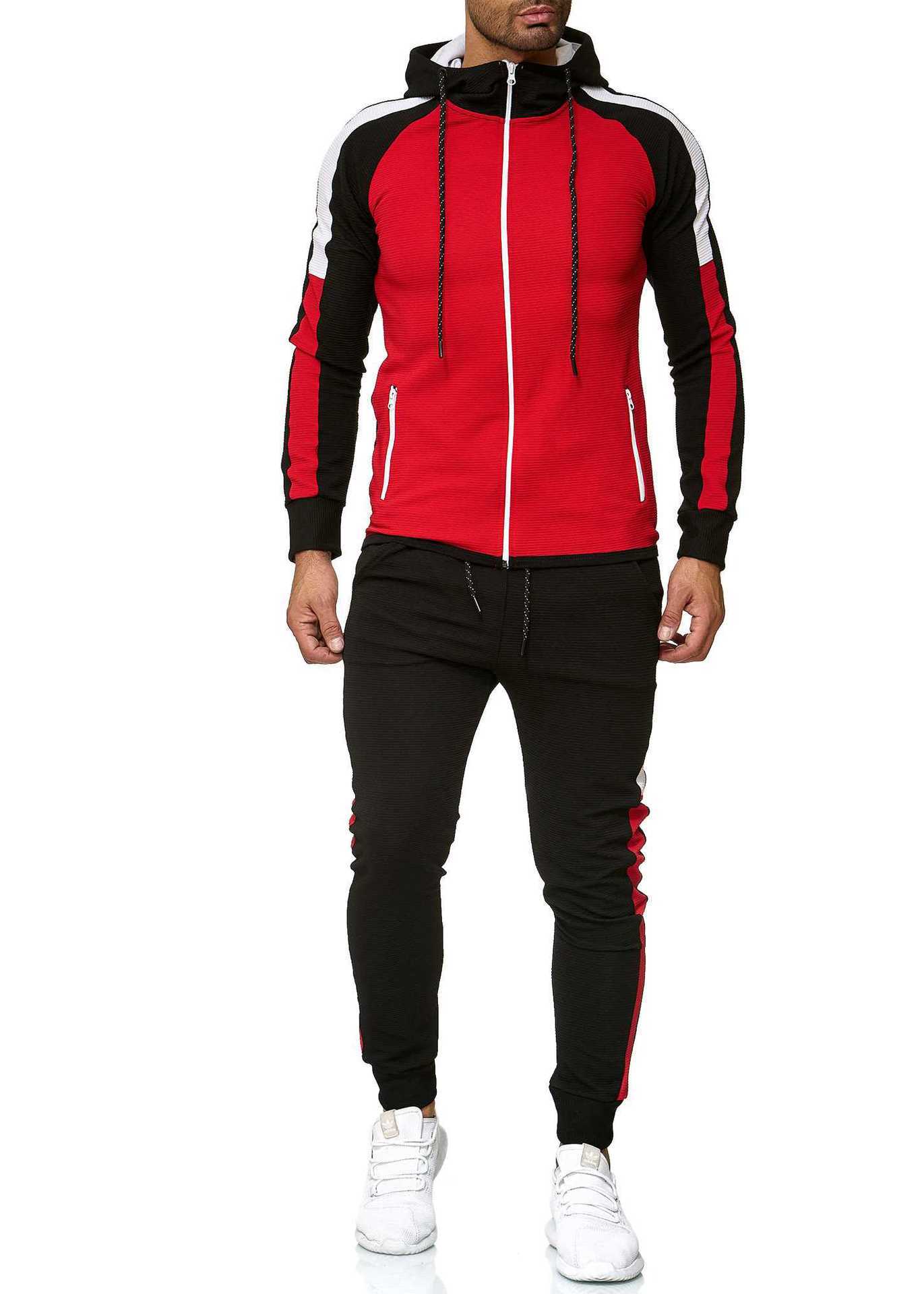 BOLTACTIVE™ UrbanStripe Casual Tracksuit – Men’s Color Block Sport Set