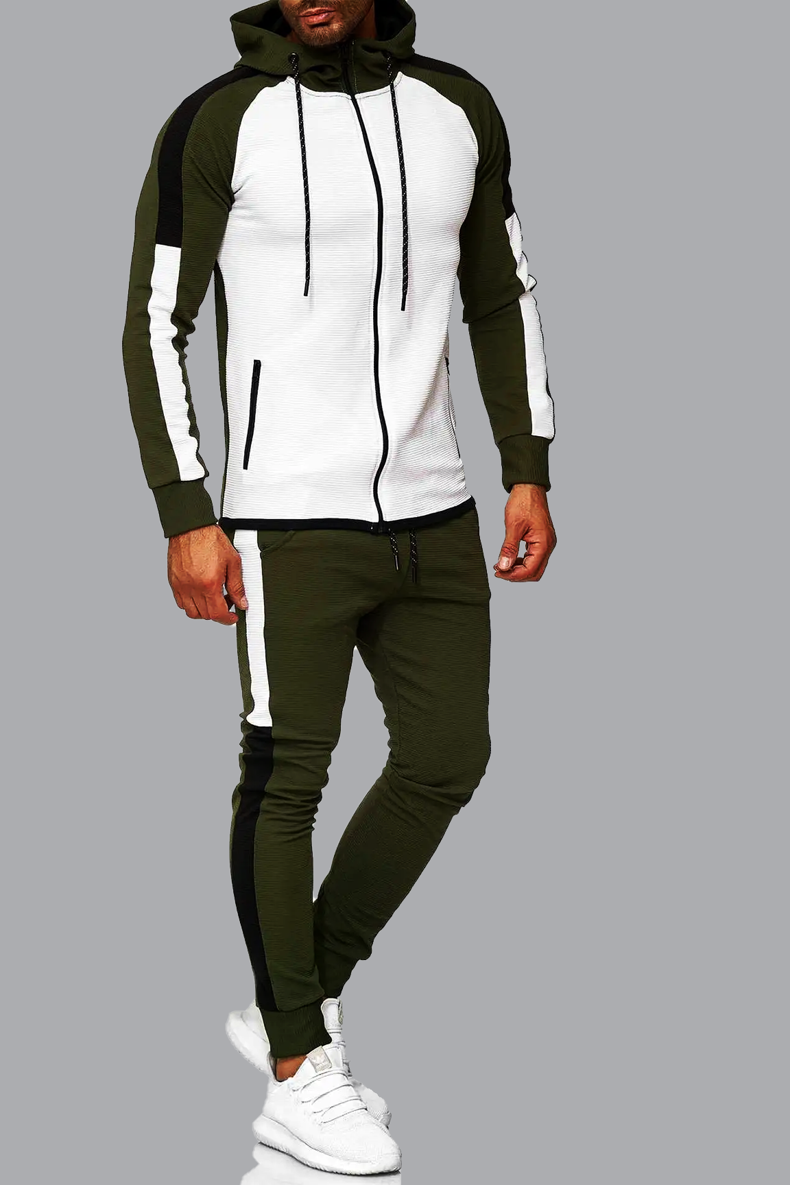 BOLTACTIVE™ UrbanStripe Casual Tracksuit – Men’s Color Block Sport Set