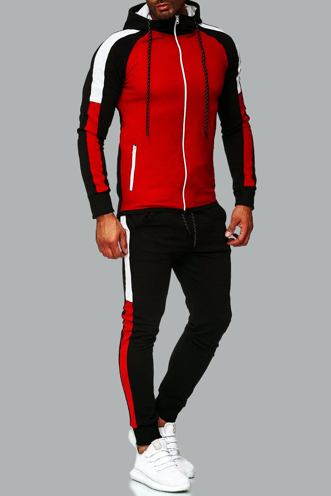 BOLTACTIVE™ UrbanStripe Casual Tracksuit – Men’s Color Block Sport Set