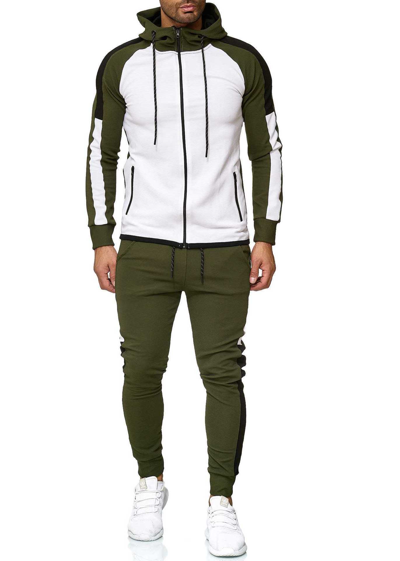 BOLTACTIVE™ UrbanStripe Casual Tracksuit – Men’s Color Block Sport Set